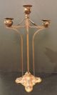 Antique Art Nouveau Arts & Crafts Brass Bronze Triple Candelabra Candle Holder Metalware photo 1