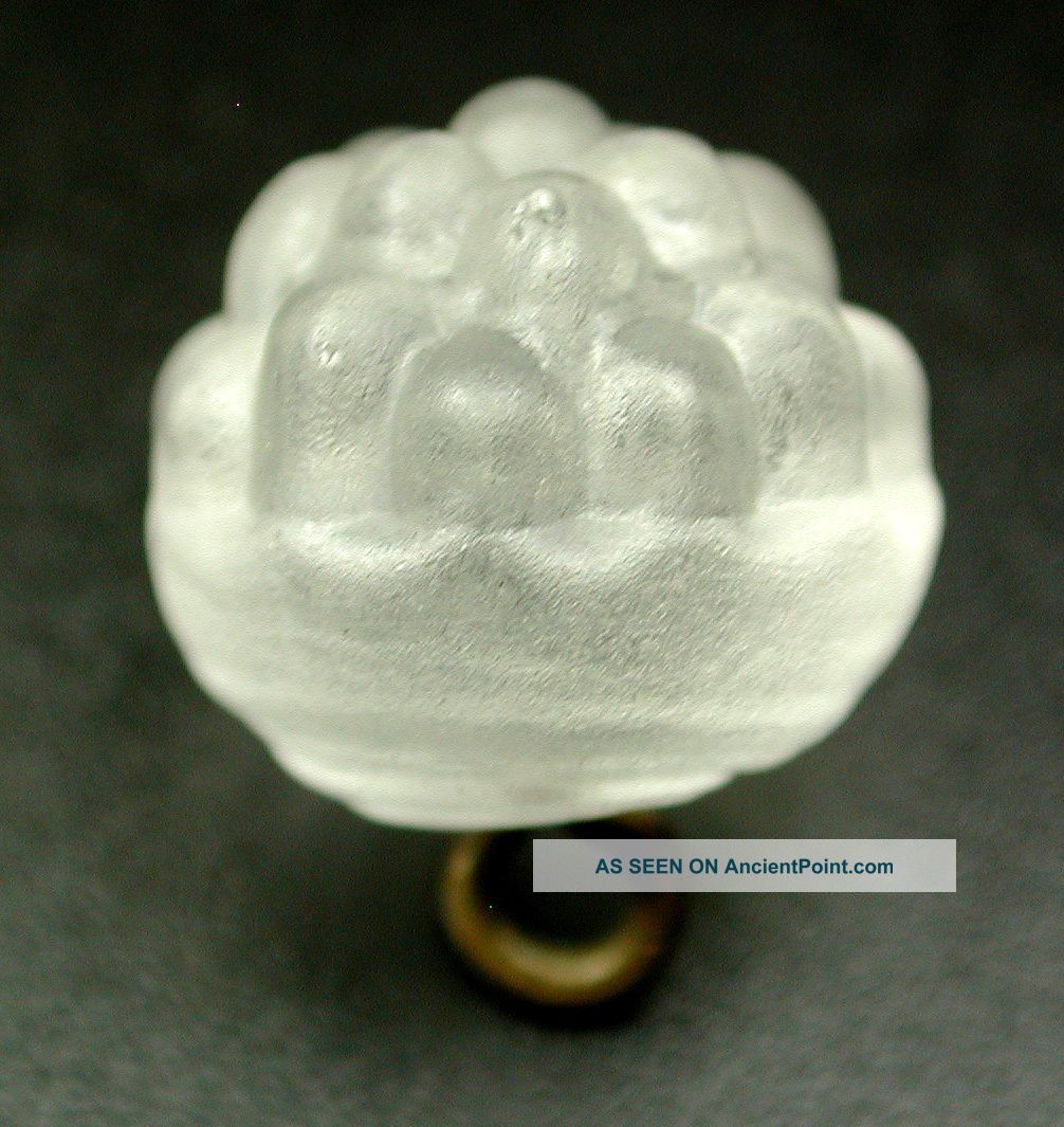 Antique Glass Charmstring Button Frosted Crystal Swirl Back Berry Mold Buttons photo