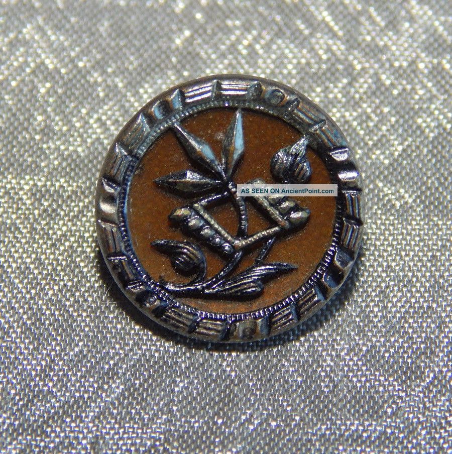 Antique Brass Relief Picture Button Geometric Flower 578a Buttons photo