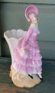 Elegant Victorian Pink Dress Lovely Bonnet Crinoline Lady German Spill Vase Vases photo 9