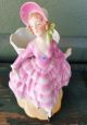 Elegant Victorian Pink Dress Lovely Bonnet Crinoline Lady German Spill Vase Vases photo 4