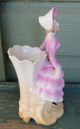 Elegant Victorian Pink Dress Lovely Bonnet Crinoline Lady German Spill Vase Vases photo 7
