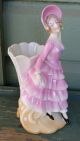 Elegant Victorian Pink Dress Lovely Bonnet Crinoline Lady German Spill Vase Vases photo 8