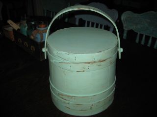 Antique Aafa Vintage Old Country Green Primitive Wood Firkin Pantry Bucket Pail photo