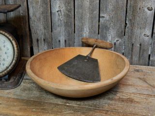 Antique Vtg Wood Primitive Dough Bowl With Early Ny Hand Chopper photo