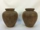 Pair Antique Vintage Folk Art Primitive Rustic Carved Solid Wood Vase Shapes Primitives photo 2