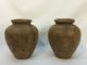 Pair Antique Vintage Folk Art Primitive Rustic Carved Solid Wood Vase Shapes Primitives photo 3