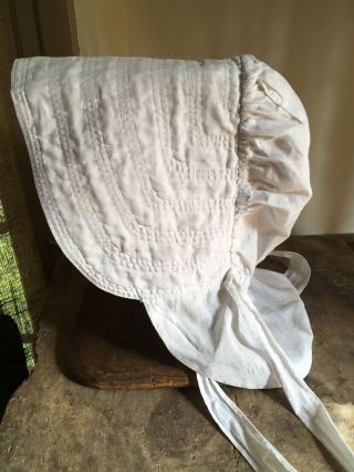 Antique Brown & Cream Handmade Ladies Bonnet Textile Aafa Calico Well Worn photo