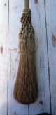 Antique Primitive Rustic Hand - Tied Corn Straw Hearth Broom Wood Handle Whisk Hearth Ware photo 4