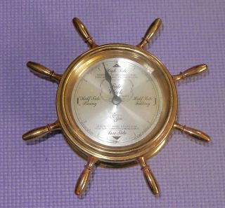 Vintage Brass Case Ship Wheel Tide Clock Time & Tide Nautical Boat Instrument photo