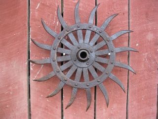 Vintage Steel & Cast Iron Spiked Wheel Rotary Hoe Steampunk/industrial Decor photo