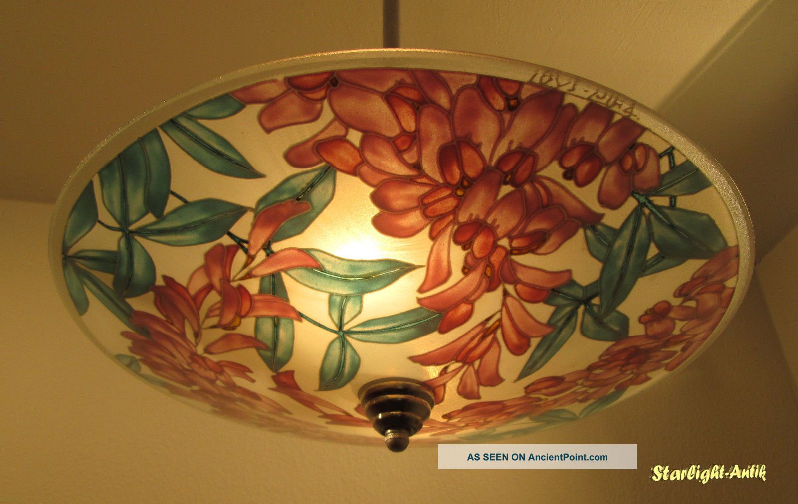 Adorable French Art Deco Chandelier 1930 - Signed: Loys Lucha - Enamel Painting Chandeliers, Fixtures, Sconces photo