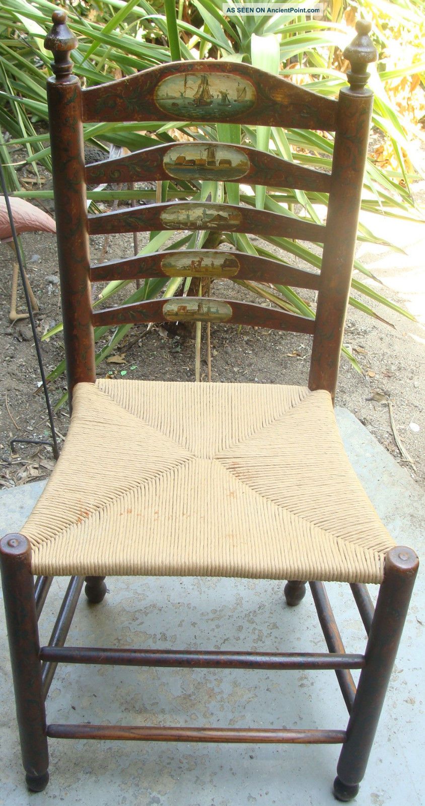 Incredibly Painted Early 19th C 5 - Slat American Chair,  Paint Primitives photo