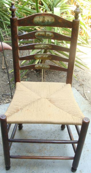 Incredibly Painted Early 19th C 5 - Slat American Chair,  Paint photo