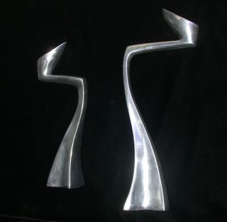 Matched Mid/early 20c Metal Modernist Candleholders,  2 Sizes;12.  8,  9.  6 In photo
