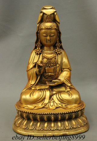 13 Folk Chinese Bronze Guanyin Kwan - Yin Avalokitesvara Goddess Lotus Seat Statue photo