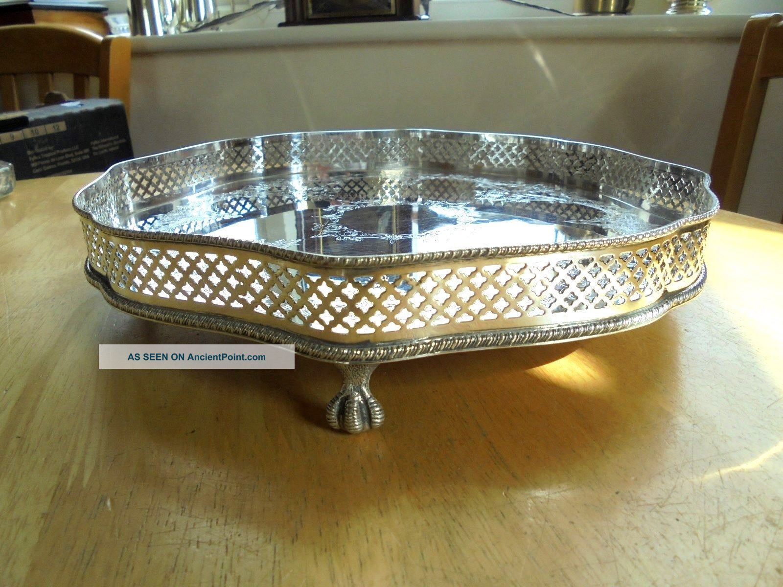 Vintage Sheffield Silver Plated On Copper Shaped Gallery Tray Platters & Trays photo