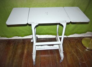 Vtg Industrial Metal Typewriter Table Rolling Locking Wheels Double Drop Leaf photo