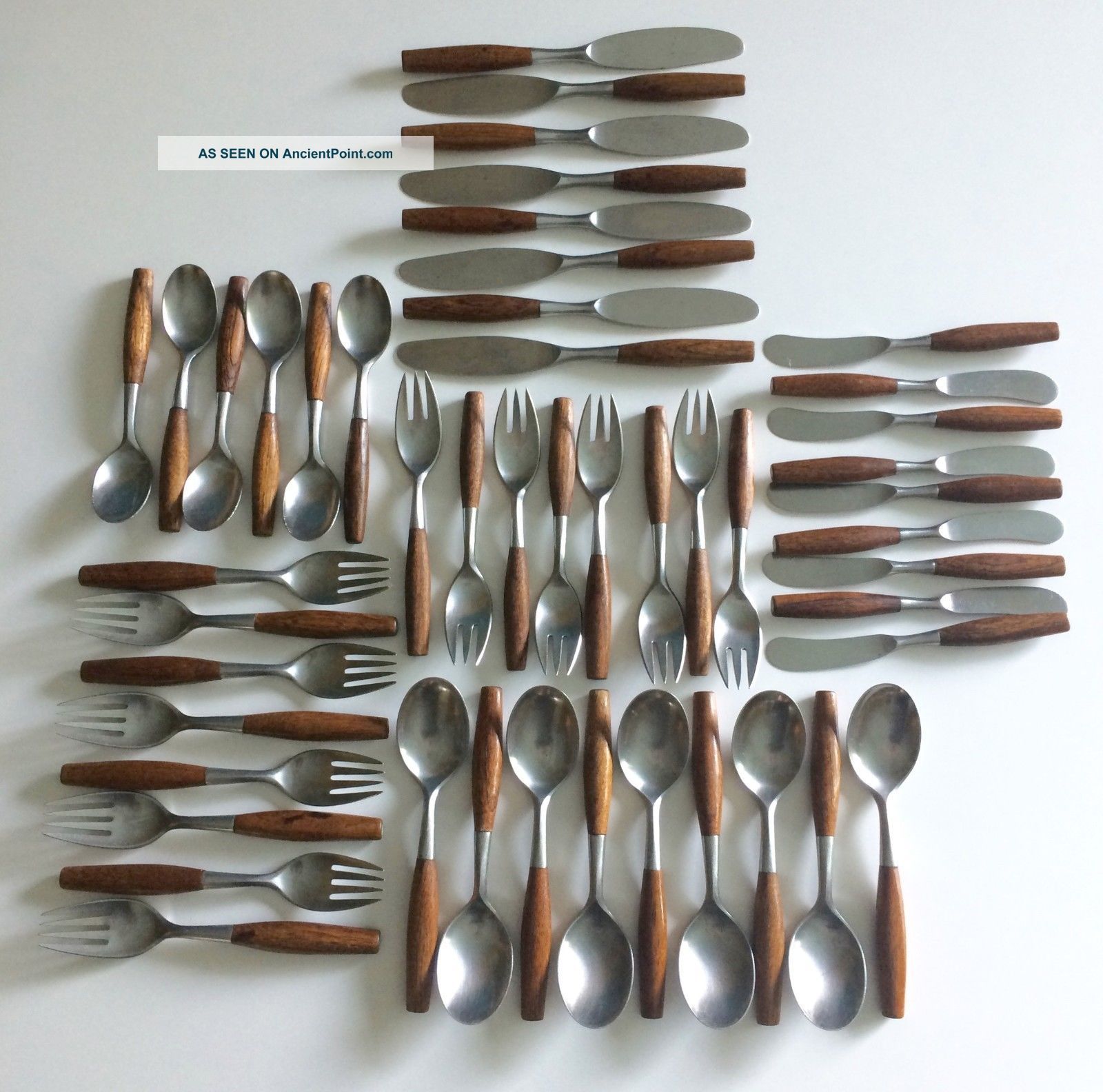 48 Pc.  Jens Quistgaard Dansk Fjord Germany Teak & Stainless Steel Flatware Mid-Century Modernism photo