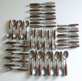 48 Pc.  Jens Quistgaard Dansk Fjord Germany Teak & Stainless Steel Flatware photo