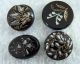 (4) Antique Stunning Handpainted Black Glass Buttons Floral Themes Self Shank B Buttons photo 1