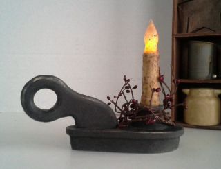 Primitive Country Farmhouse Wooden Finger Loop Candle Holder Grungy Candle photo