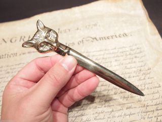 Vintage Antique Style Brass Fox Letter Opener Hunting Desk Collectible photo