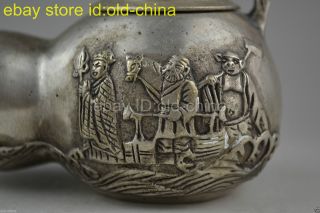 Collectible Handwork Old Tibet Silver Carve Journey To The West Story Teapot photo