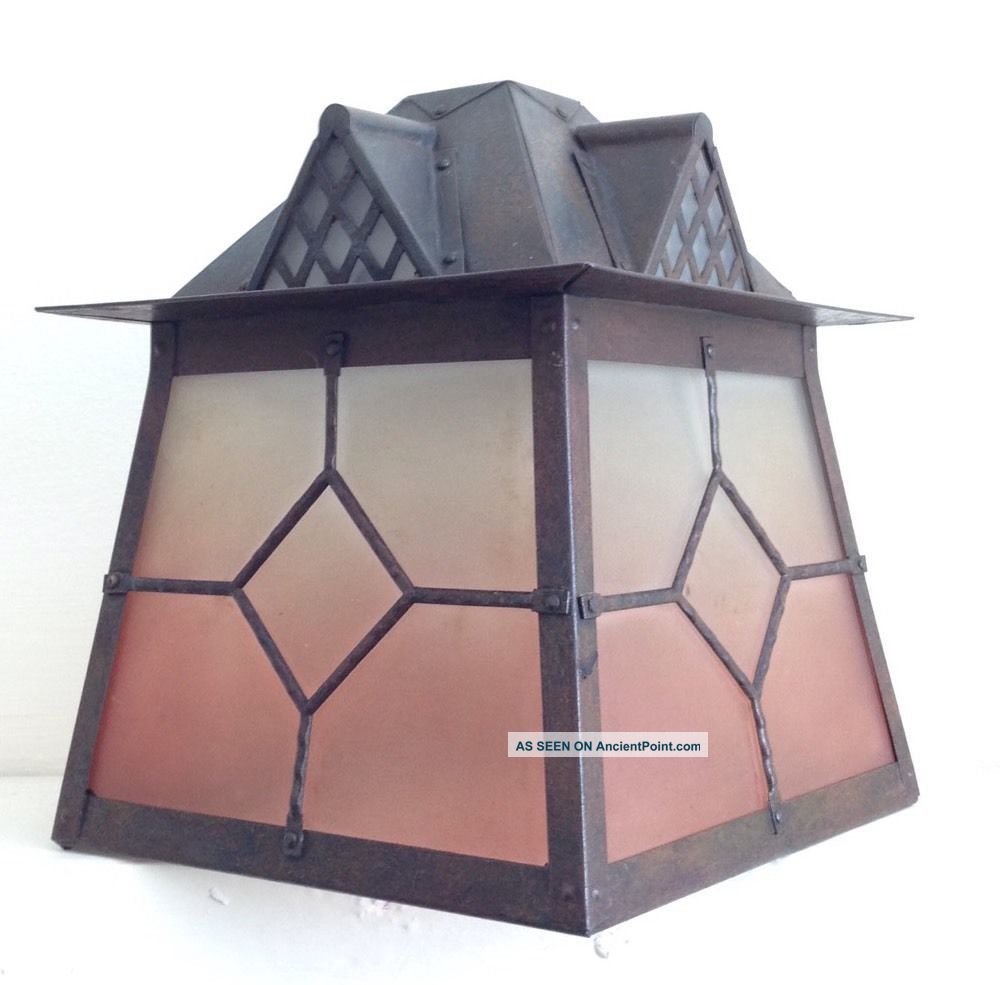 Arts And Crafts Style Vintage Lantern Hanging Ceiling Porch Lamp Light 20th Century photo