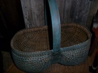 Primitive Buttocks Basket,  Large Green Splint Wood,  Farmhouse Gathering Needful photo