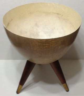 Mid Century Danish Modern Fiberglass Bullet Planter Tripod Base photo