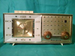 Bulova Art Deco Watch Company Clock Radio 1950s Vintage Tube Electronics photo