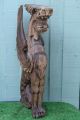 19th C.  Gothic Architectural Wooden Oak Winged Gargoyle Carving C1880s Carved Figures photo 3