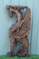 19th C.  Gothic Architectural Wooden Oak Winged Gargoyle Carving C1880s Carved Figures photo 5