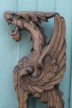 19th C.  Gothic Architectural Wooden Oak Winged Gargoyle Carving C1880s Carved Figures photo 6