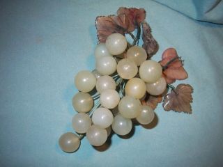 Vintage Hand Craved Life Sized Jade Grape Cluster Silk Wrapped Wired Fruit photo