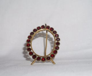Antique Victorian Faceted Garnet Glass Photo Frame Miniature Oval Brass photo