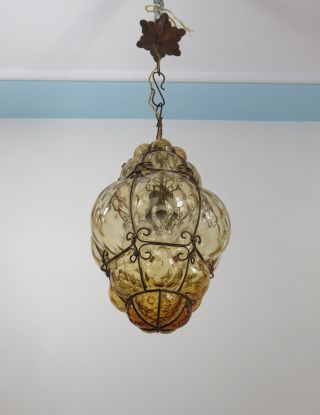 1950’s Mid Century Murano Hand Blown Glass Chandelier Lantern – Barovier Seguso photo