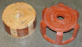 Vintage 2 Part Wood Pattern Round Machinery Bracket Wheel Foundry Casting Mold photo