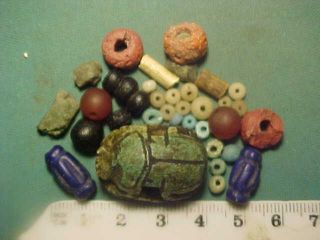 30,  Ancient Beads Circa 1000 Bc - 400 Ad,  Egyptian Scarab Amulet photo