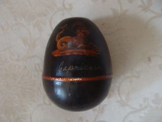 Antique Wooden Sock Darner Egg With Zodiac Capricorn Goat Treen Rare English? photo