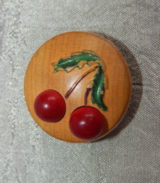 Antique Vintage Realistic Wood Button Cherries 1106 - B photo