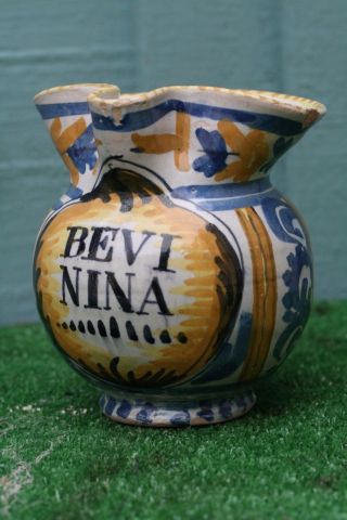 18th C.  Italian Apothecary Jug With Hand Painted Decor: Bevi Nina C1790s photo