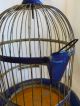 Antique Country Primitive Wire Bee Hive Bird Cage Feed Dish Blue Paint Primitives photo 2