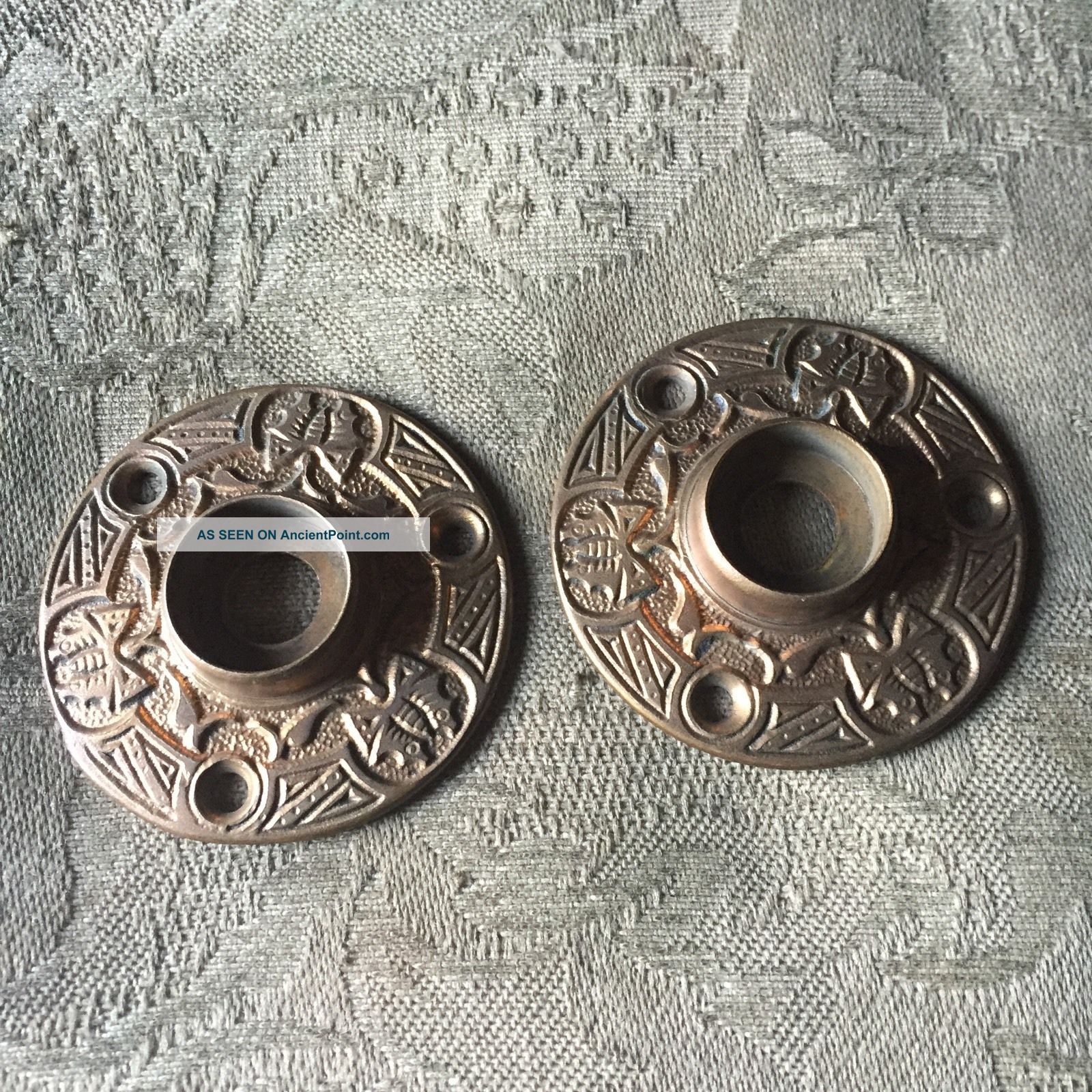 Antique Victorian Branford Eastlake 3 Butterflies Cast Bronze Rosettes Door Knobs & Handles photo