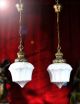 Large Ornate Opaline Milk Glass Deco Pendant Industrial Vintage Antique Light Chandeliers, Fixtures, Sconces photo 2