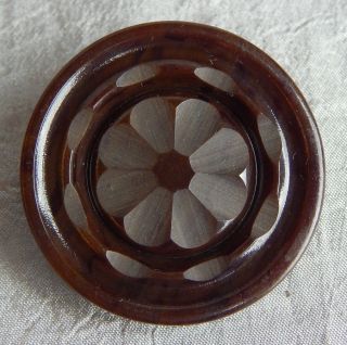 Vintage Celluloid Button Carved Floral 772 - B photo