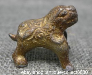 34mm Antique Chinese Folk Tibet Bronze Fu Foo Dog Lion Kylin Unicorn Sculpture photo