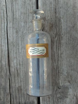 Rare Apothecary W/glass Stopper - Pil Heroin.  Hydrochlor.  Label Under Glass Lug photo