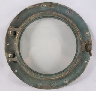 Antique Bronze Porthole,  Salvaged Porthole Nautical Wc 8 Porthole photo